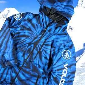 Volcom Snowboard Jacket Boy XL (14) Blue Tie Dye 15K Waterproof Zip Up